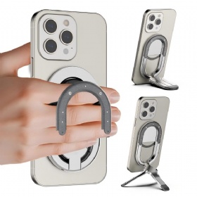 phone stand,finger ring iphone holder,Magsafe phone grip magnetic foldable portable travel essentials tripod  base cell phone holder,work with car mounts,compatible with all mobile phones-Silver